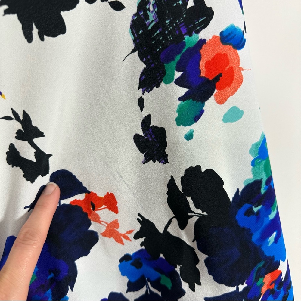 Betsey Johnson White Floral Midi Dress with Blue, Black & Multicolor Print - Picture 9 of 9